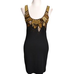Romeo & Juliet Couture Glam Costume Bodycon Tank Dress Black Gold Embellishment